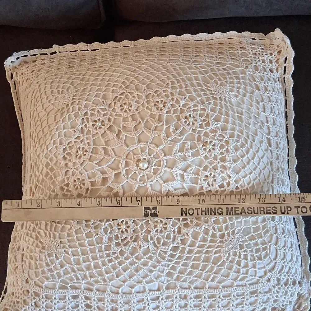 Cream Color Crocheted Lace Pillow & 1 Lace‎ Pillow Cover